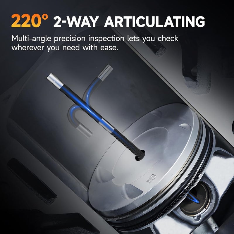 Foxwell 2-Way Articulating Borescope Camera with Light, 0.24in Industrial Endoscope Inspection Camera with Articulated Snake Cameras, HD Video Scope for Automotive Engine HVAC Inspection - 5.25FT - Image 3